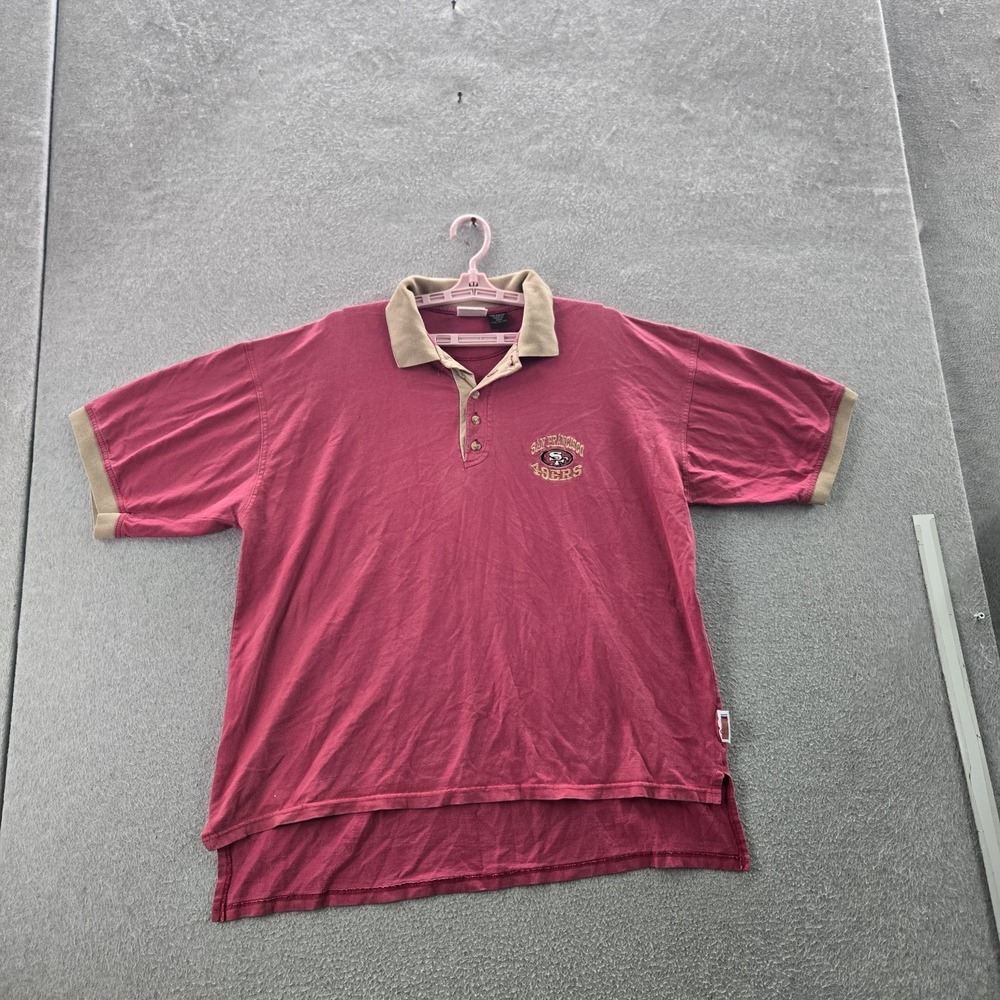 VINTAGE San Francisco 49ers Men Polo XL Red The Edge 90s Logo And Text READ